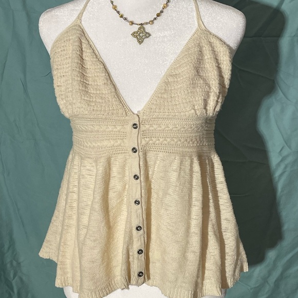 American Eagle Outfitters Cream Button-Front Knit Tank Top - Picture 1 of 5